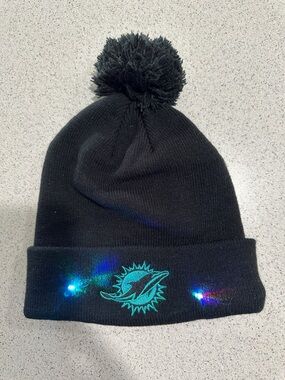 Light up Black Pom Beanie with Teal Miami Dolphins Logo
